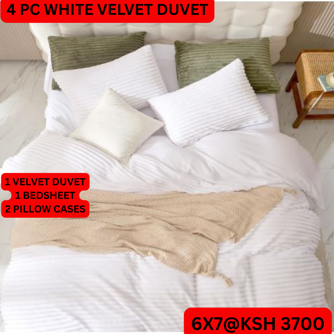 4Pc Velvet Fleece Duvet (White)